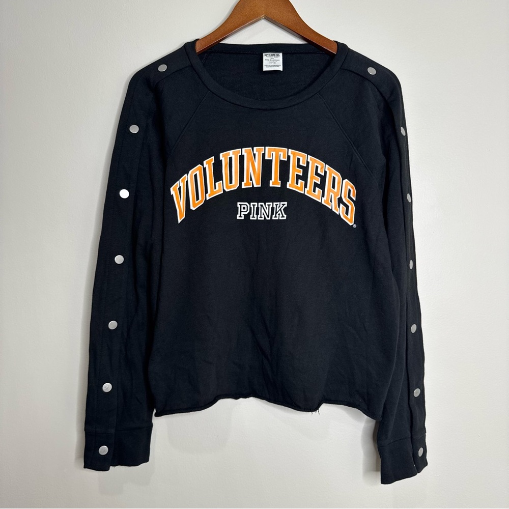 Victoria’s Secret Pink Black Tennessee Vols Snap Cropped Crewneck Sweatshirt S‎